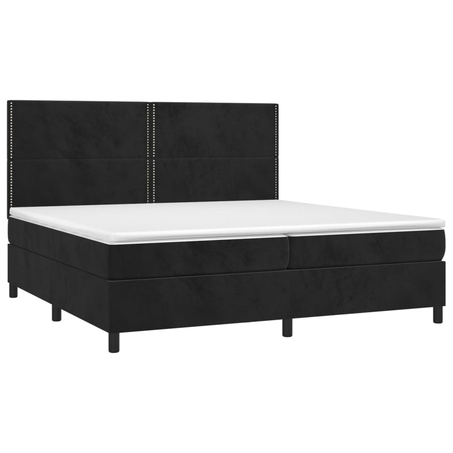 Boxspring Met Matras Fluweel Zwart 200 x 200 cm Effen met spijkers