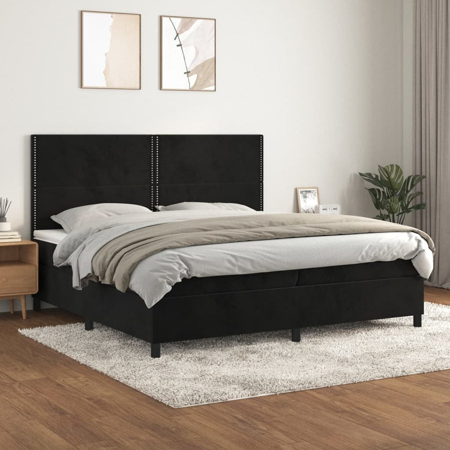 Boxspring Met Matras Fluweel Zwart 200 x 200 cm Effen met spijkers