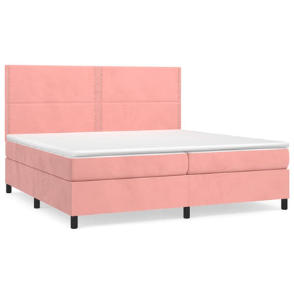 Boxspring Met Matras Fluweel Roze 200 x 200 cm Effen met spijkers