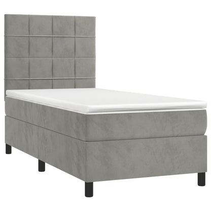 Boxspring Met Matras Fluweel Lichtgrijs 90 x 200 cm Blok met vierkanten