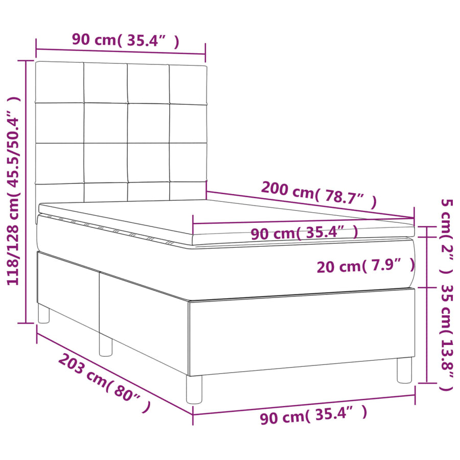 Boxspring met matras fluweel donkergroen 90x200 cm 90 x 200 cm Blok met vierkanten
