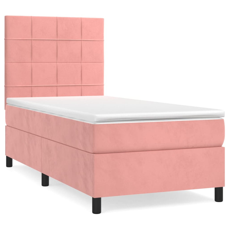 Boxspring Met Matras Fluweel Roze 90 x 200 cm Blok met vierkanten