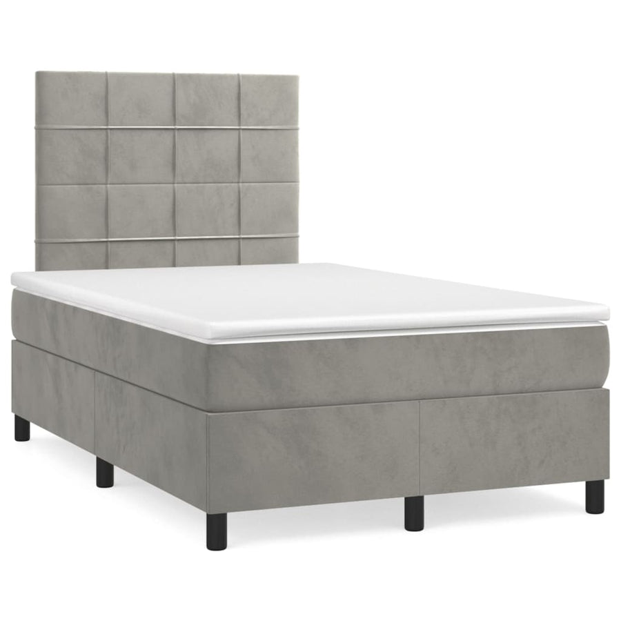 Boxspring Met Matras Fluweel Lichtgrijs 120 x 200 cm Blok met vierkanten