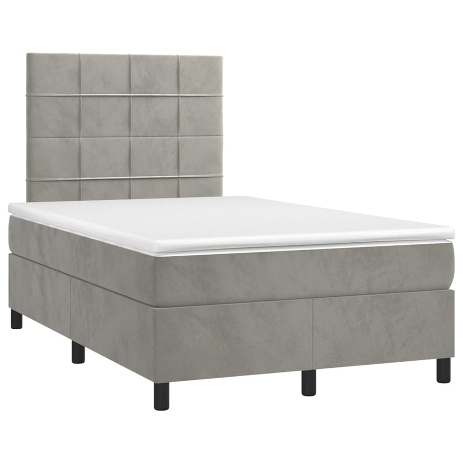 Boxspring Met Matras Fluweel Lichtgrijs 120 x 200 cm Blok met vierkanten