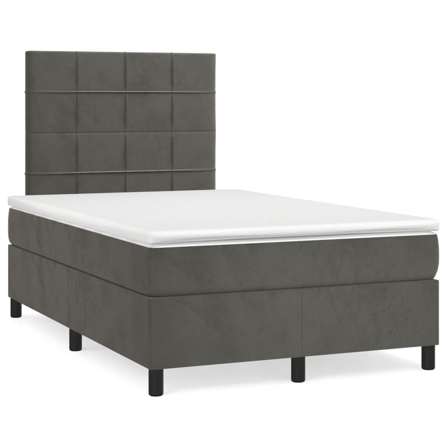 Boxspring Met Matras Fluweel Donkergrijs 120 x 200 cm Blok met vierkanten