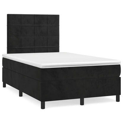 Boxspring Met Matras Fluweel Zwart 120 x 200 cm Blok met vierkanten