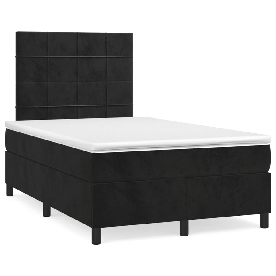 Boxspring Met Matras Fluweel Zwart 120 x 200 cm Blok met vierkanten