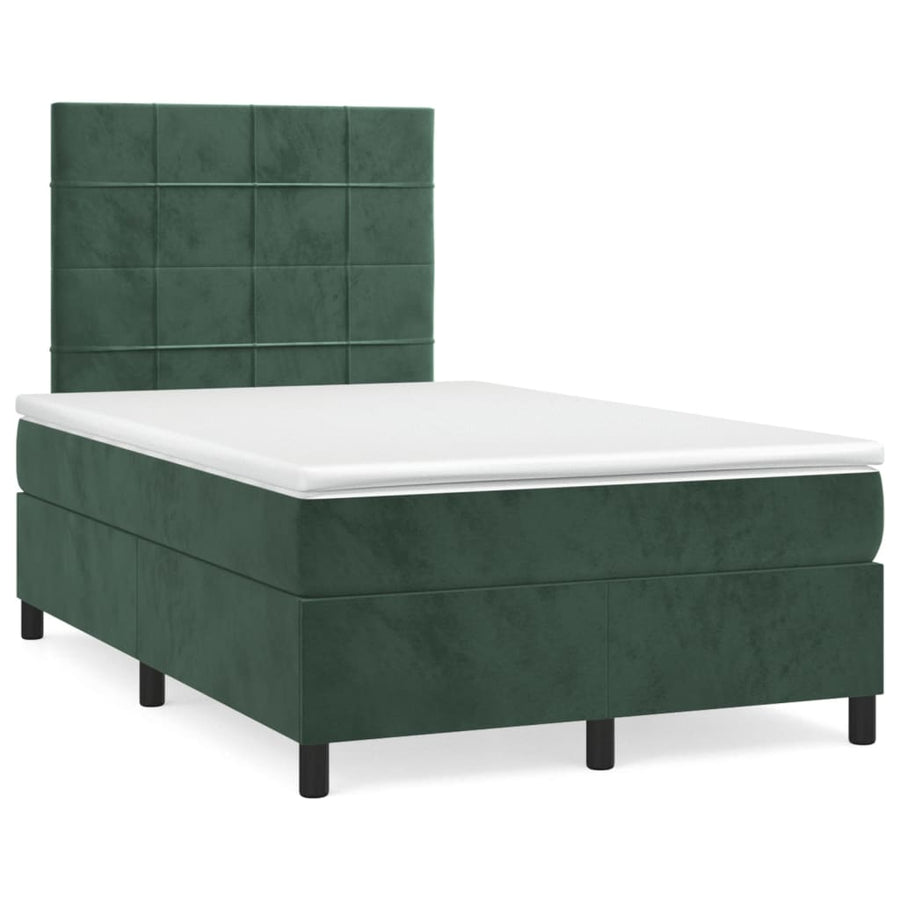 Boxspring Met Matras Fluweel Donkergroen 120 x 200 cm Blok met vierkanten