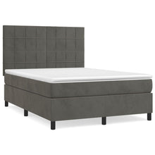 Boxspring Met Matras Fluweel Donkergrijs 140 x 200 cm Blok met vierkanten