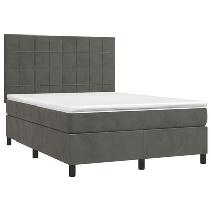 Boxspring Met Matras Fluweel Donkergrijs 140 x 200 cm Blok met vierkanten