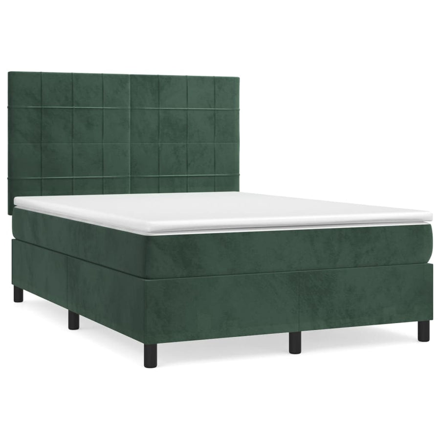 Boxspring met matras fluweel donkergroen 140x200 cm 140 x 200 cm Donkergroen