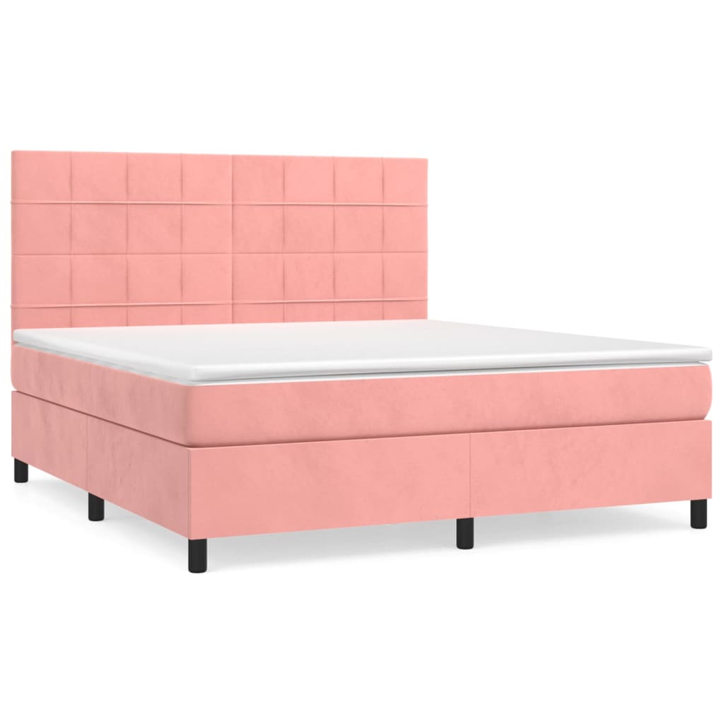 Boxspring Met Matras Fluweel Roze 160 x 200 cm Blok met vierkanten
