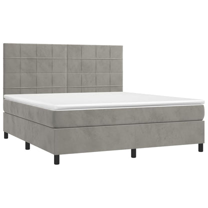 Boxspring Met Matras Fluweel Lichtgrijs 180 x 200 cm Blok met vierkanten
