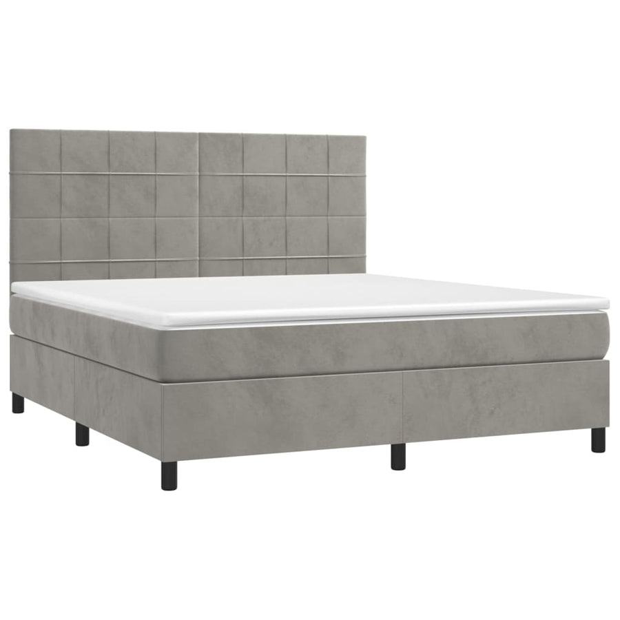 Boxspring Met Matras Fluweel Lichtgrijs 180 x 200 cm Blok met vierkanten