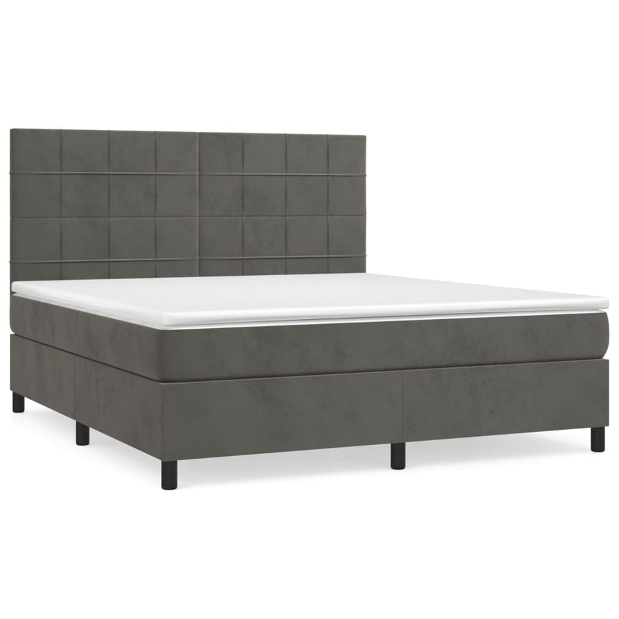 Boxspring Met Matras Fluweel Donkergrijs 180 x 200 cm Blok met vierkanten