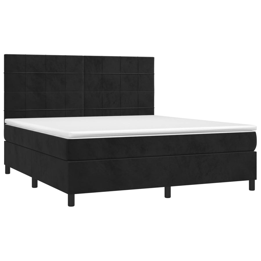 Boxspring Met Matras Fluweel Zwart 180 x 200 cm Blok met vierkanten