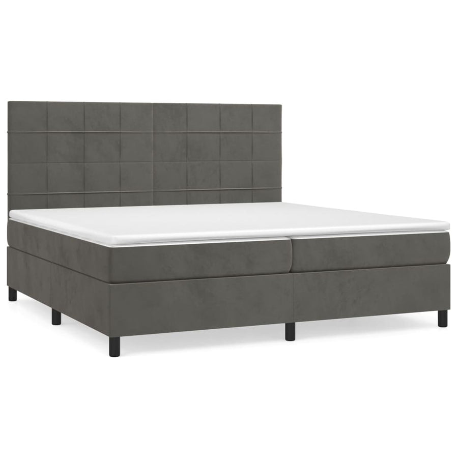 Boxspring Met Matras Fluweel Donkergrijs 200 x 200 cm Blok met vierkanten