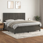 Velvet dark grey box spring with mattress 200x200 cm