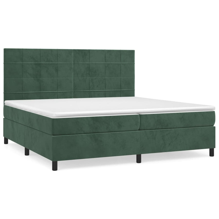 Boxspring met matras fluweel donkergroen 200x200 cm 200 x 200 cm Blok met vierkanten