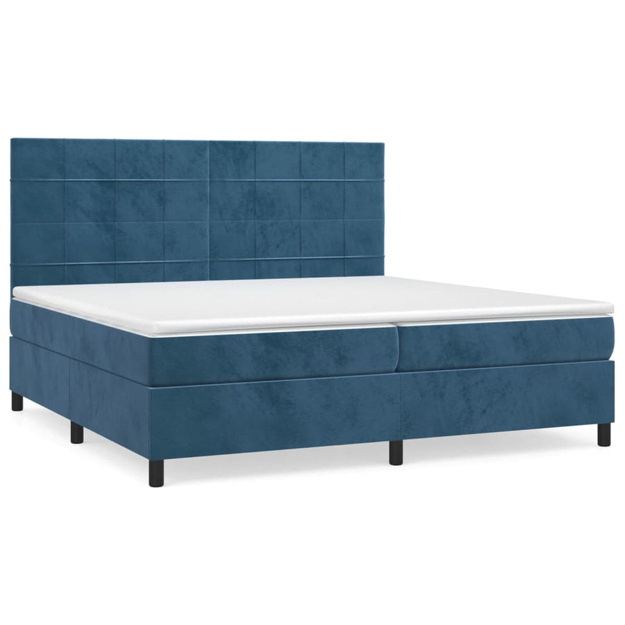 Boxspring met matras fluweel donkerblauw 200x200 cm 200 x 200 cm Blok met vierkanten