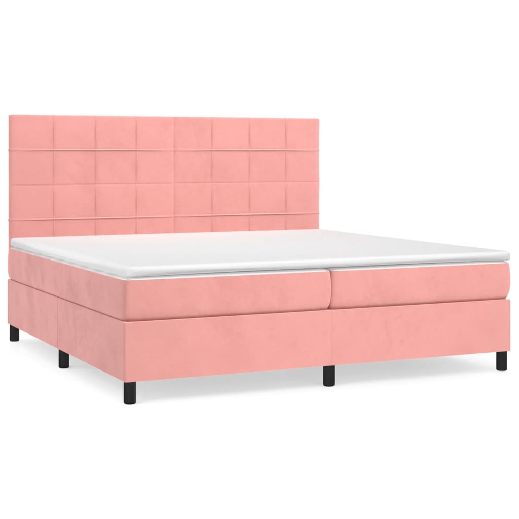 Boxspring Met Matras Fluweel Roze 200 x 200 cm Blok met vierkanten