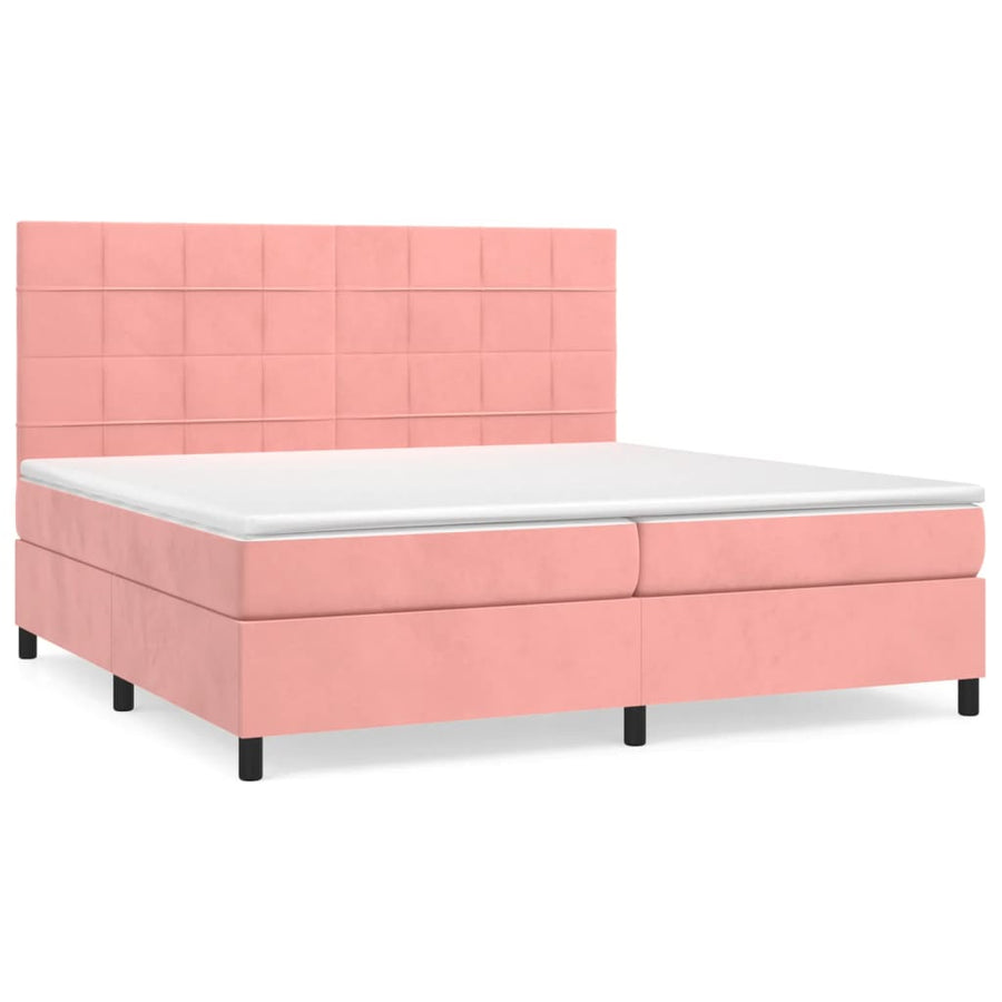 Boxspring Met Matras Fluweel Roze 200 x 200 cm Blok met vierkanten