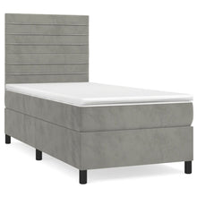 Boxspring Met Matras Fluweel Lichtgrijs 80 x 200 cm Horizontale strepen