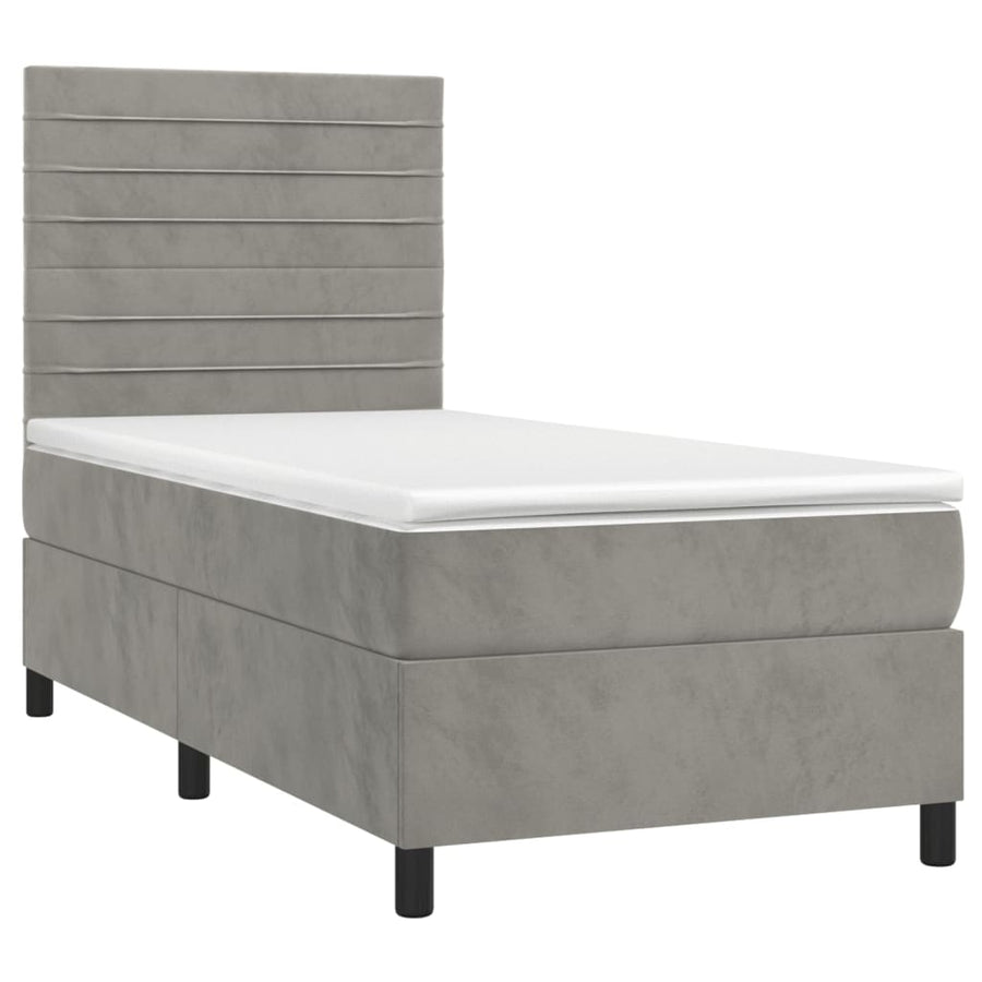 Boxspring Met Matras Fluweel Lichtgrijs 80 x 200 cm Horizontale strepen