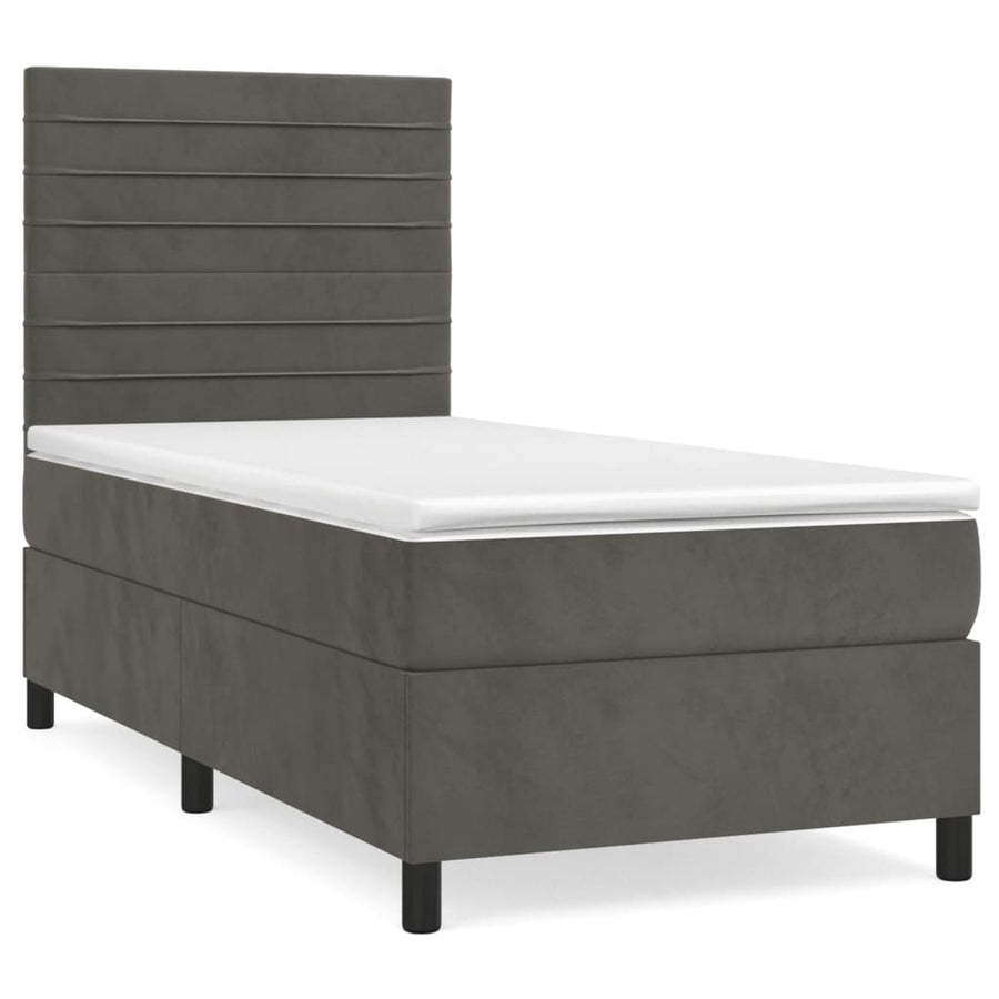 Boxspring Met Matras Fluweel Donkergrijs 80 x 200 cm Horizontale strepen