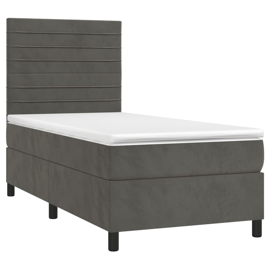 Boxspring Met Matras Fluweel Donkergrijs 80 x 200 cm Horizontale strepen