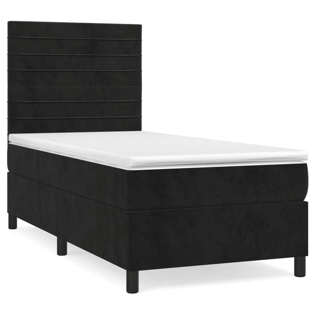 Boxspring Met Matras Fluweel Zwart 80 x 200 cm Horizontale strepen