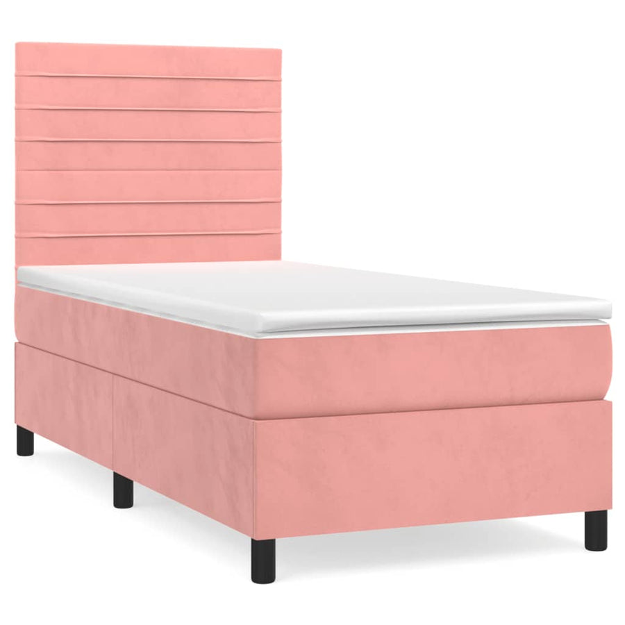 Boxspring Met Matras Fluweel Roze 80 x 200 cm Horizontale strepen