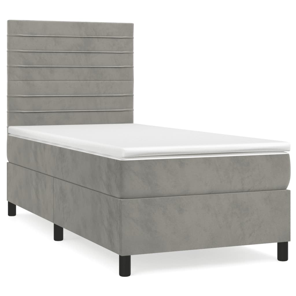 Boxspring Met Matras Fluweel Lichtgrijs 90 x 190 cm Horizontale strepen