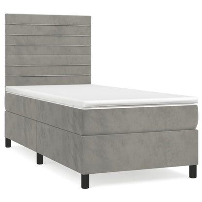 Boxspring Met Matras Fluweel Lichtgrijs 90 x 190 cm Horizontale strepen