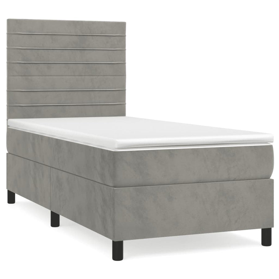 Boxspring Met Matras Fluweel Lichtgrijs 90 x 190 cm Horizontale strepen