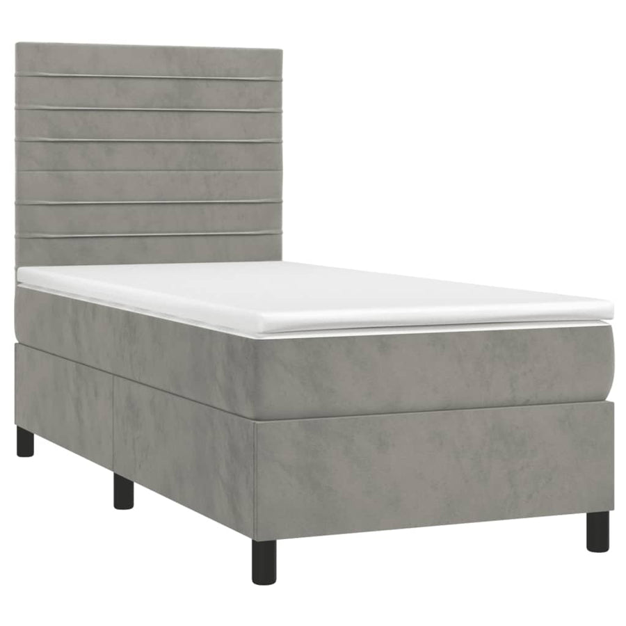 Boxspring Met Matras Fluweel Lichtgrijs 90 x 190 cm Horizontale strepen