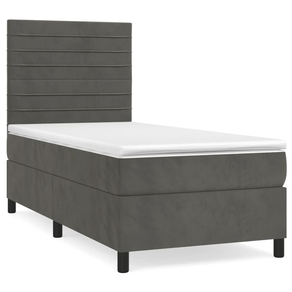 Boxspring Met Matras Fluweel Donkergrijs 90 x 190 cm Horizontale strepen