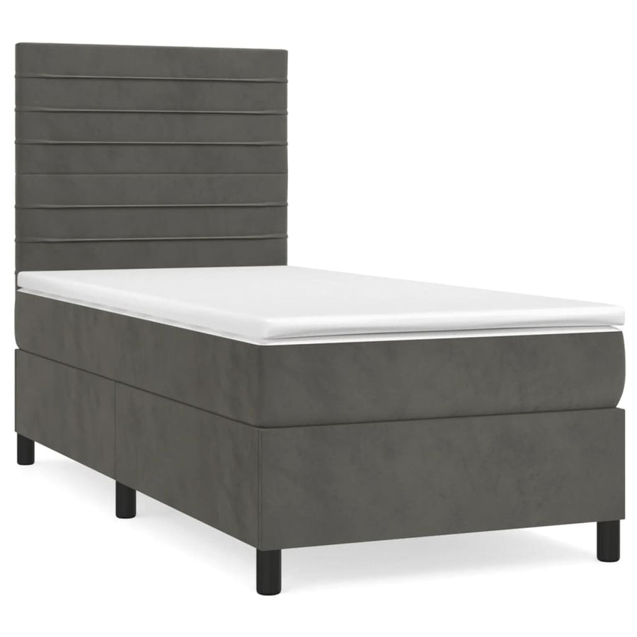 Boxspring Met Matras Fluweel Donkergrijs 90 x 190 cm Horizontale strepen