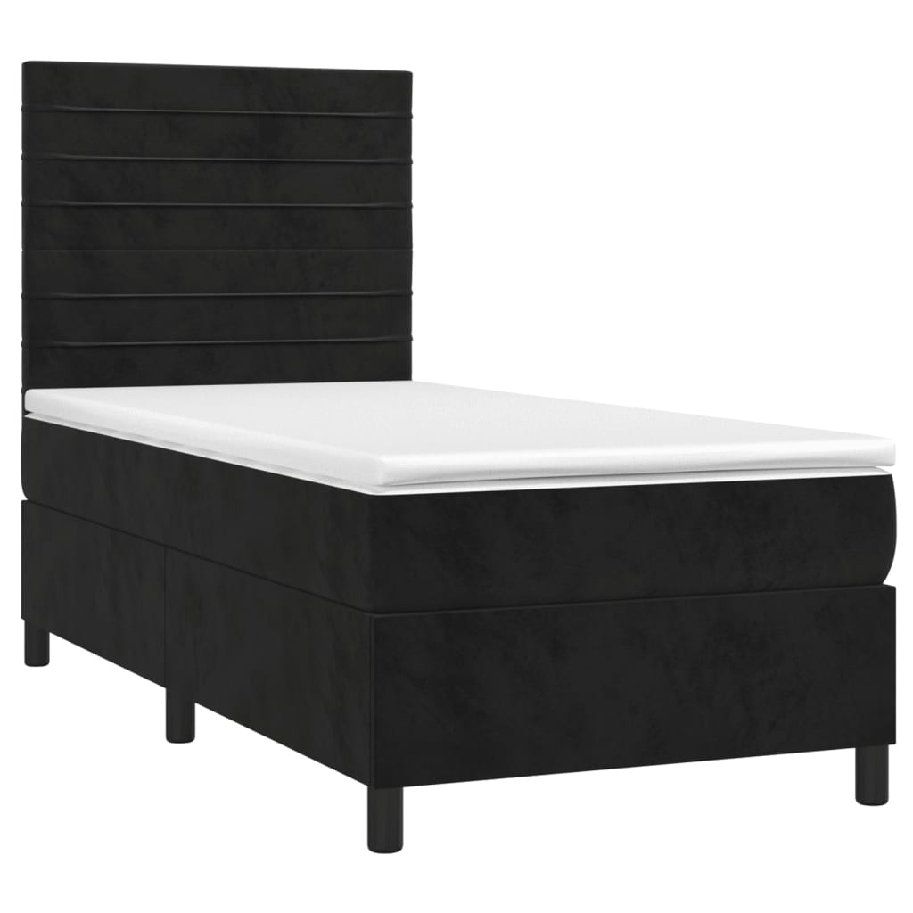 Boxspring Met Matras Fluweel Zwart 90 x 190 cm Horizontale strepen