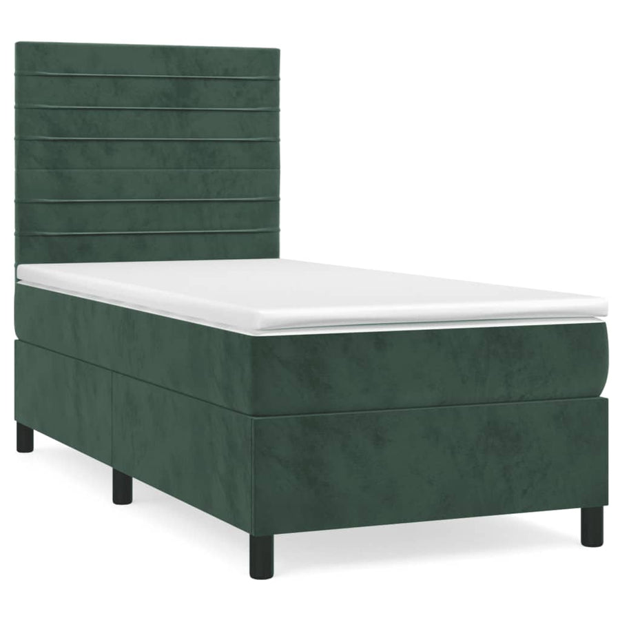 Boxspring met matras fluweel donkergroen 90x190 cm 90 x 190 cm Horizontale strepen