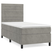 Boxspring Met Matras Fluweel Lichtgrijs 90 x 200 cm Horizontale strepen