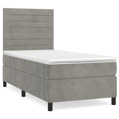 Boxspring Met Matras Fluweel Lichtgrijs 90 x 200 cm Horizontale strepen