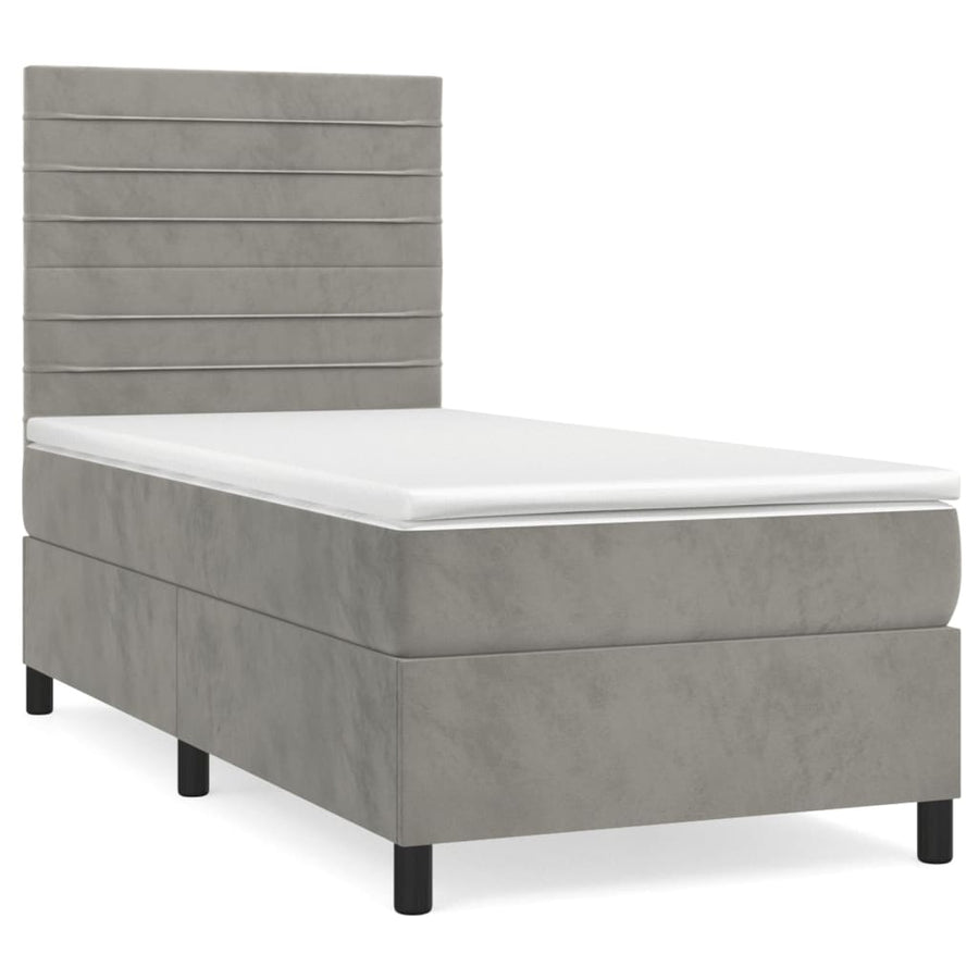 Boxspring Met Matras Fluweel Lichtgrijs 90 x 200 cm Horizontale strepen
