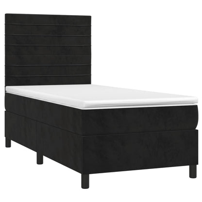 Boxspring Met Matras Fluweel Zwart 90 x 200 cm Horizontale strepen