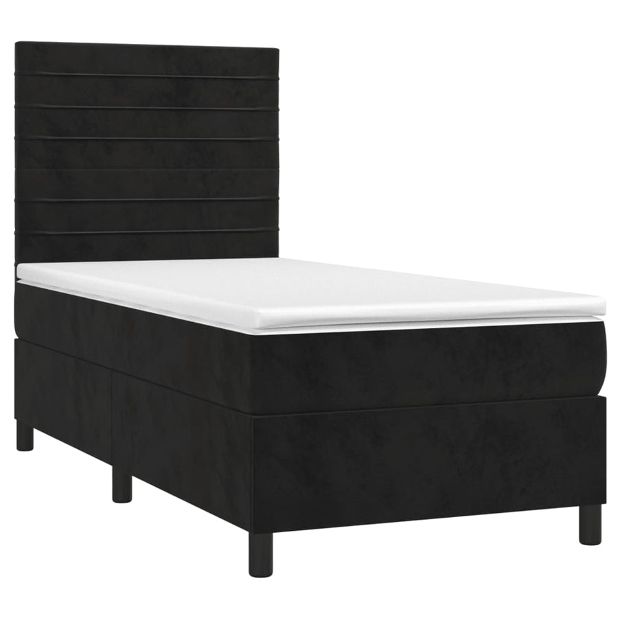 Boxspring Met Matras Fluweel Zwart 90 x 200 cm Horizontale strepen