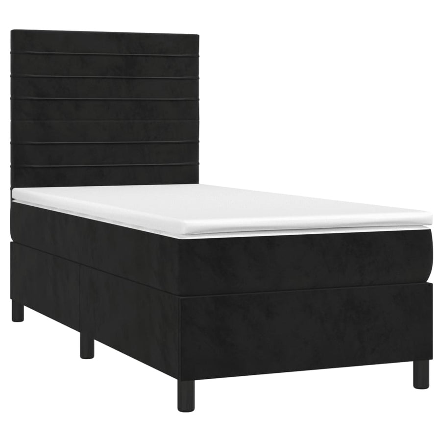 Boxspring Met Matras Fluweel Zwart 100 x 200 cm Horizontale strepen