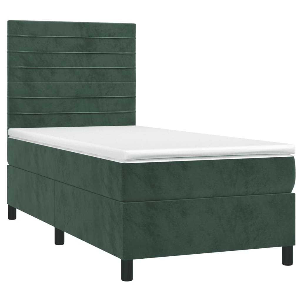 Boxspring met matras fluweel donkergroen 100x200 cm 100 x 200 cm Horizontale strepen