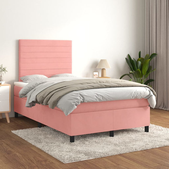 Boxspring met matras fluweel roze 120x200 cm 120 x 200 cm Horizontale strepen