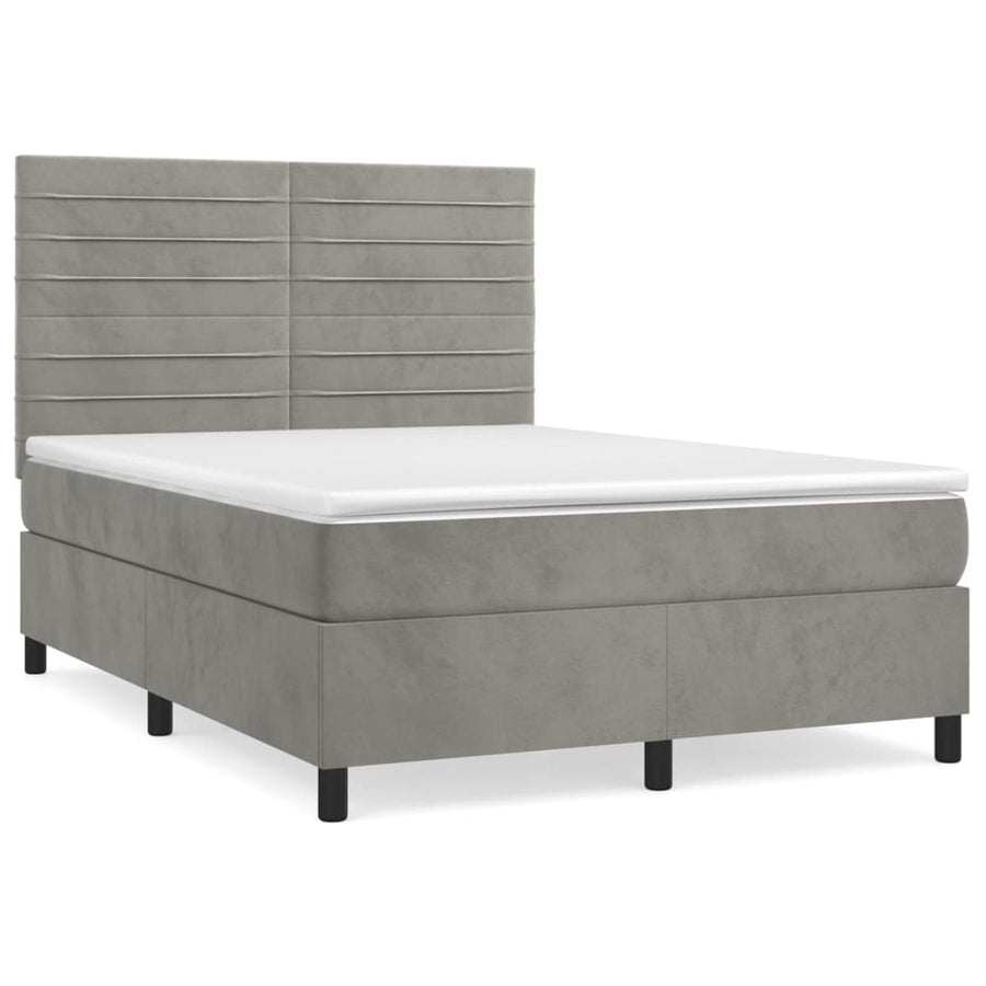Boxspring Met Matras Fluweel Lichtgrijs 140 x 190 cm Horizontale strepen