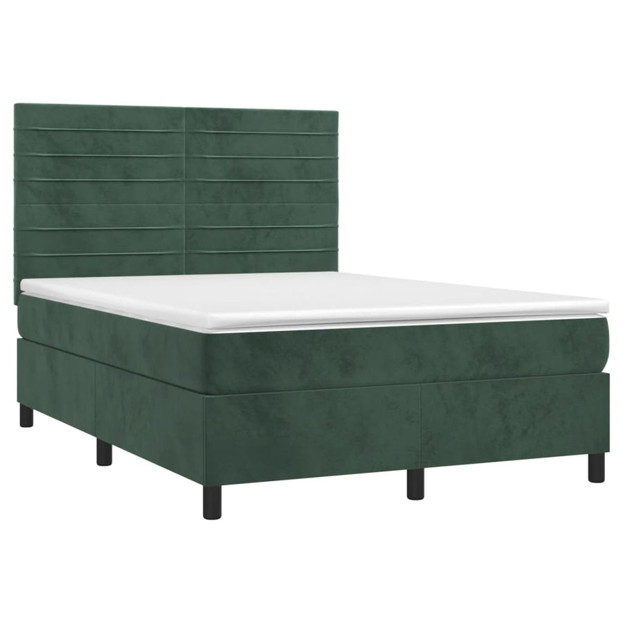Boxspring Met Matras Fluweel Donkergroen 140 x 190 cm Horizontale strepen